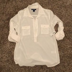 NWT half button up dress cream shirt